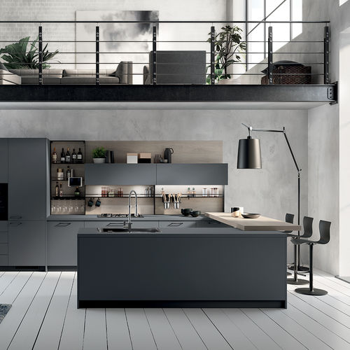 Moderne Küche - MOOD - SCAVOLINI - Nussbaum / aus lackiertem Metall / NTM Fenix®