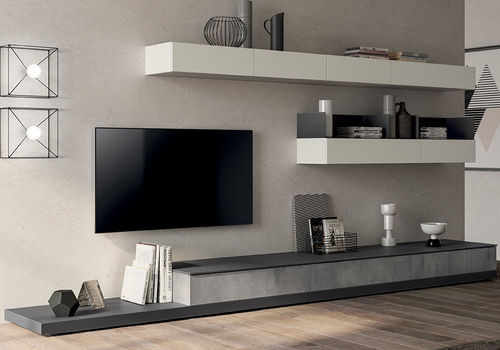 Moderne Wohnwand - LIVING EVOLUTION - SCAVOLINI - Glas / Metall / melaminbeschichtet