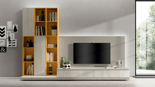 Moderne Wohnwand - LIVING SAX - SCAVOLINI - lackiertes Metall / melaminbeschichtet / Laminat