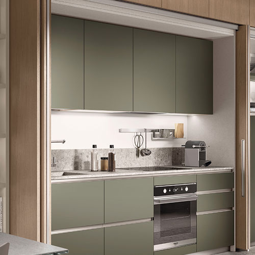 Moderne Küche - BOXI - SCAVOLINI - Holzfurnier / Stein / Edelstahl