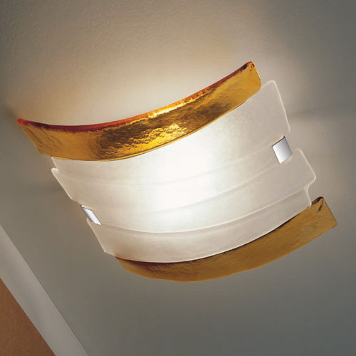 Moderne Deckenleuchte - RADIUS - Av Mazzega - gebogen / Glas / poliertes Metall