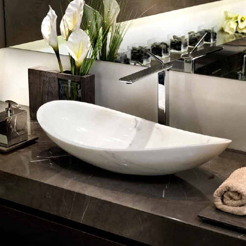 Aufsatzwaschbecken - DAPHNE - MGM - Marmor / mit verstellbarem Spiegel / oval