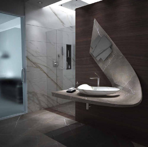 Aufsatzwaschbecken - MILO - MGM - Marmor / mit verstellbarem Spiegel / originelles Design
