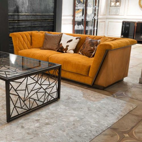 Modernes Sofa - FEDRO - Mantellassi 1926 - Samt / mit abnehmbarem Kissen / orange