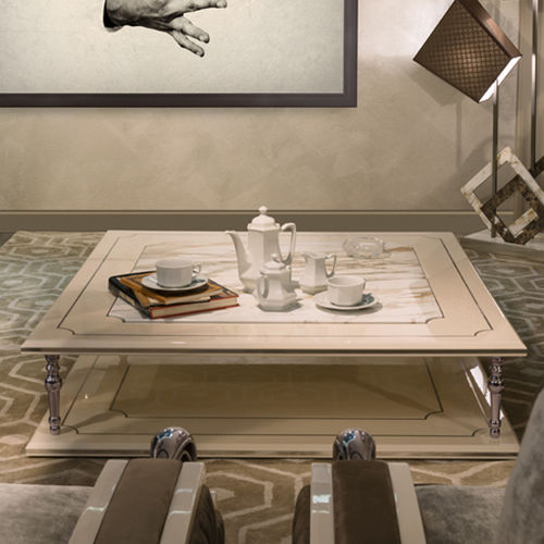 Couchtisch / Art Deco - LALIQUE - Mantellassi 1926 - lackiertes MDF / poliertes Aluminium / Marmor