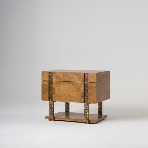 Industriestil-Nachttisch - DIADEMA - Mantellassi 1926 - Esche / blattvergoldetes Holz / Gestell aus Stahl