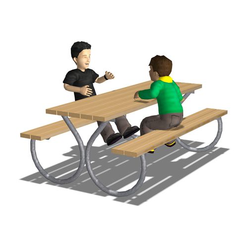 Klassischer Picknicktisch - KPL204 - KOMPAN - Holz / rechteckig / mit montierten Stühlen