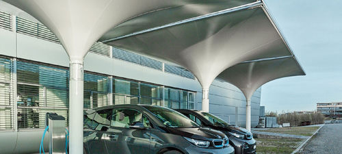 Carport für Gewerbegebrauch - SYMMETRIC  - MDT-TEX - Solar / Stahl / Gewebe mit PVC-Beschichtung