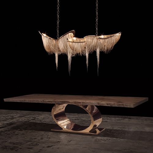 Moderner Esstisch - O  - Hudson Furniture - Nussbaum / polierter Edelstahl / Bronze