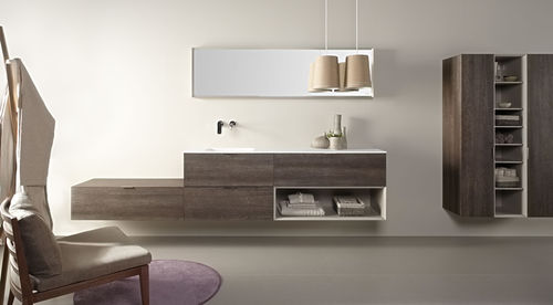 Wandhängender Waschtisch-Unterschrank - OAK TEMPO DARK - Dica - Laminat / Metall / Harz