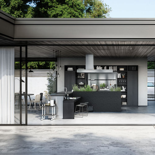 Moderne Küche - URBAN : SE 4004 E + SE 9009 ES - SIEMATIC - Glas / Holzfurnier / Kochinsel
