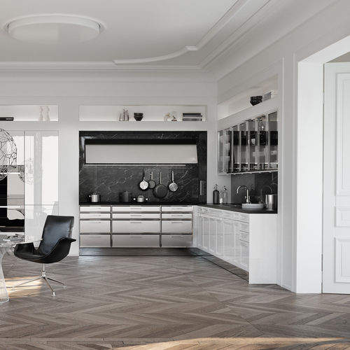 Klassische Küche - BEAUXARTS.02 - SIEMATIC - Glas / Edelstahl / Marmor