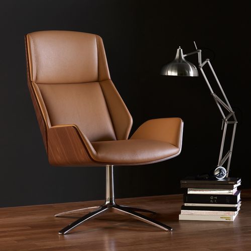 Moderner Sessel - KRUZE - Boss Design - Leder / Stoff / amerikanischer Nussbaum