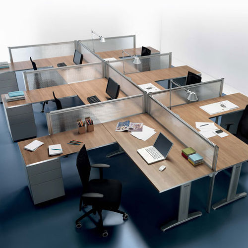 Bodenstehende Bürotrennwand - PRATIKO LIGHT - Della Rovere - Tisch / Stoff / Glas