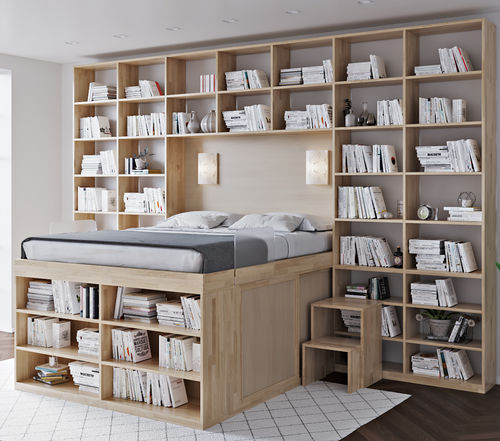Hochbett - Bookcase - Cinius - Doppelbett / modern / Bettkasten