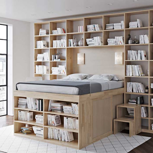 Doppelbett - BOOKCASE 3 LEVELS - Cinius - Einpersonen / modern / Bettkasten