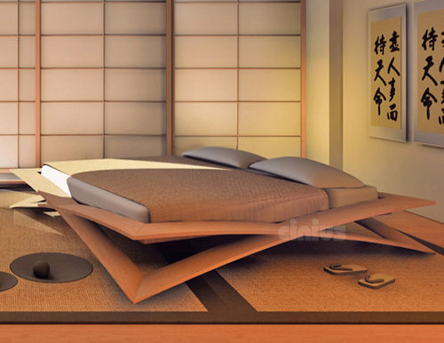 Doppelbett - Loto - Cinius - originelles Design / Buche / Kirschbaum
