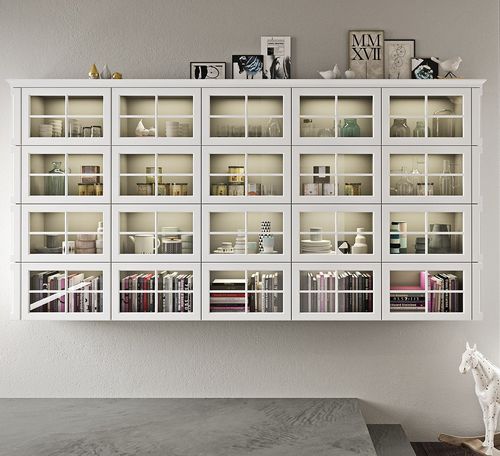 Moderne Vitrine - Kelly - SNAIDERO RINO SPA - wandmontiert / lackiertes Holz / mit integrierter Beleuchtung