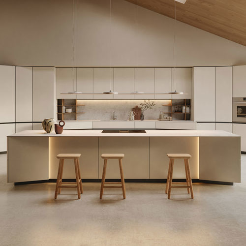 Moderne Küche - ORBITA - SNAIDERO RINO SPA - aus lackiertem Aluminium / Keramik / Eiche