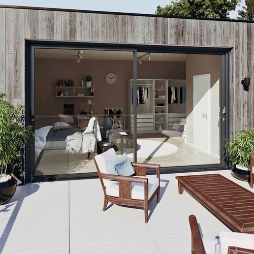 Verbundwerkstoff-Terrassentür - SLINOVA  X - Rehau - Aluminiumstruktur / mit Dreifachverglasung / dreiflügelig