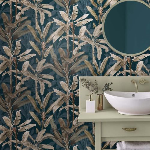 Moderne Tapete - BORNEO TEAL - Graham & Brown - Naturmotiv / Stoffoptik / grün