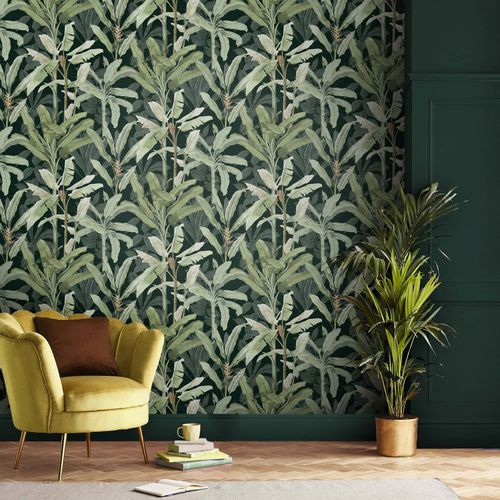 Moderne Tapete - BORNEO EMERALD - Graham & Brown - Naturmotiv / Stoffoptik / grün