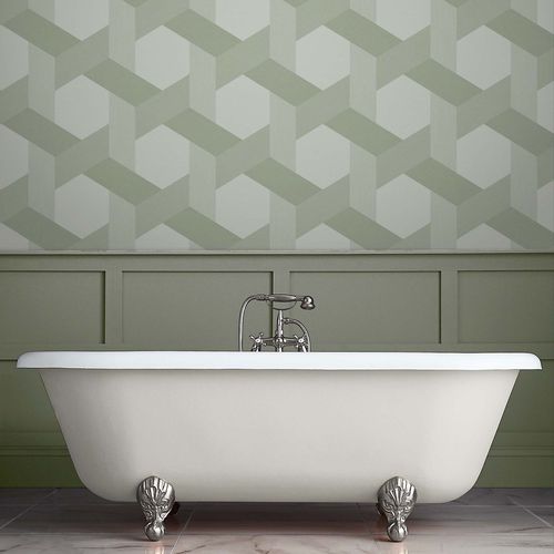Moderne Tapete - FRACTAL SAGE - Graham & Brown - mit geometrischen Motiven / Stoffoptik / grün