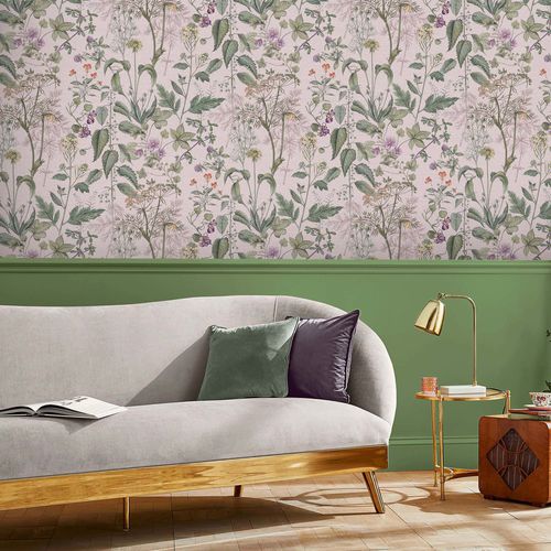 Moderne Tapete - EDULIS BLUSH - Graham & Brown - Blumenmotiv / Stoffoptik / rosa
