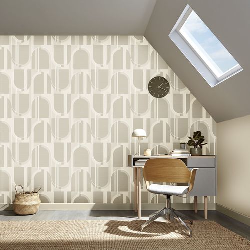 Tapete / originelles Design - MARCIA TAUPE - Graham & Brown - mit geometrischen Motiven / Stoffoptik / beige
