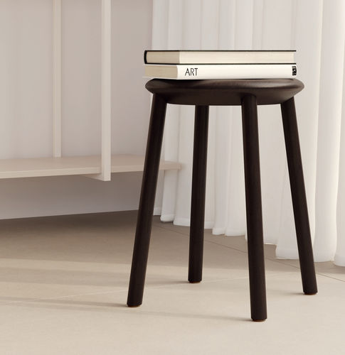 Moderner Hocker - Creva - Kusch & Co - Stoff / Buche / gebeiztes Holz