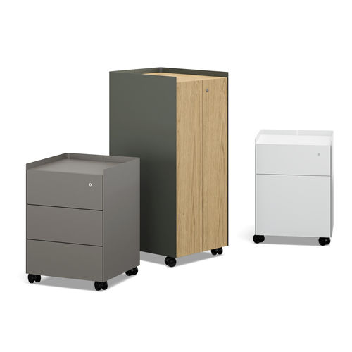 Rollcontainer für Büro - SLIDE - Renz - Metall / Holzfurnier / Laminat