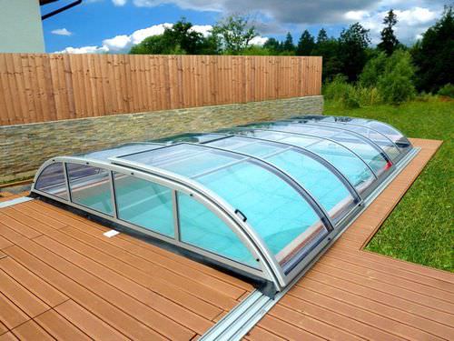 Halbhohe Schwimmbadüberdachung - ELEGANCE - luxe-pools - teleskopisch / Aluminium / mit manueller Bedienung
