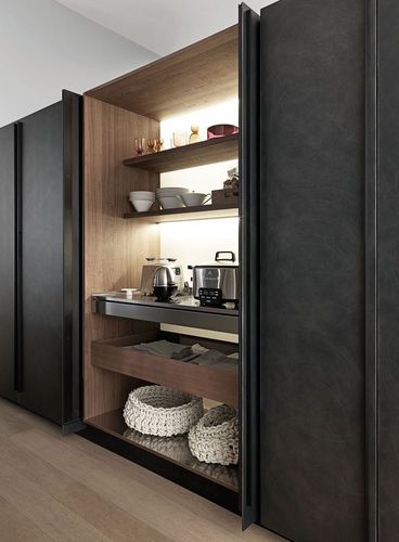 Moderner Lagerschrank für Küchen - VALCUCINE - Holz / Glas / Edelstahl
