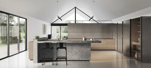 Moderne Küche - Artematica Tactile  - VALCUCINE - Nussbaum / Glas / Aluminium
