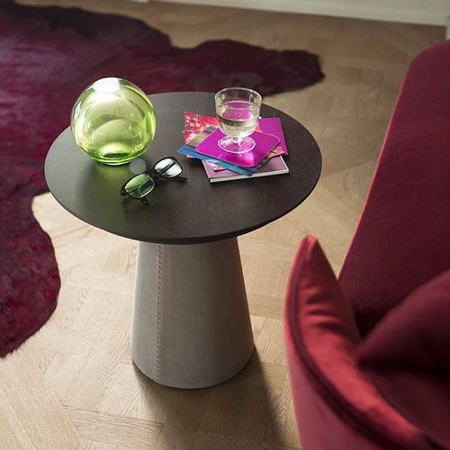 Moderner Beistelltisch - JUDY - Alberta - Eiche / Nussbaum / Gestell aus Leder