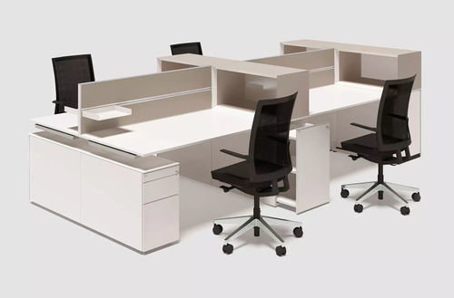 Tisch-Bürotrennwand - T-PANEL MULTI - Bene GmbH - selbsttragend / Stoff / Glas