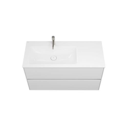 Wand-Waschbecken - SGAB112 - Burgbad - Keramik / mit integrierter Waschtischplatte / Mischbatterie