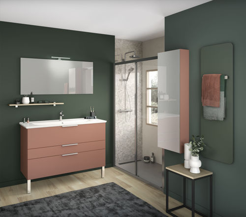 Modernes Badezimmer - GRAPHIC Mélodie Terracotta mat - Delpha - gebleichte Eiche / Keramik / Terrakotta