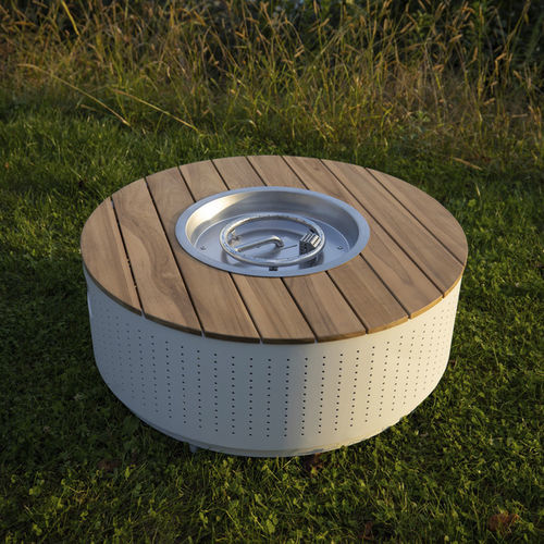 Garten-Feuerstelle / Gas - DRIGANI SRL - Aluminium / Teakholz / rund
