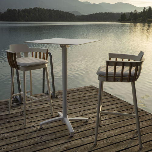 Moderner Barhocker - DREAM - DRIGANI SRL - Stoff / Teakholz / Gestell aus Aluminium