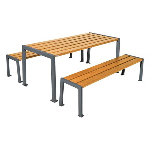 Moderner Picknicktisch - SILAOS® - PROCITY - Stahl / Zink / Mahagoni