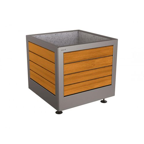 Eiche-Pflanzkübel - SILAOS® - PROCITY - Mahagoni / Polyester / galvanisiertem Stahl