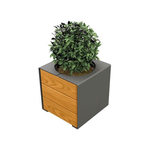 Stahl-Pflanzkübel - KUBE - PROCITY - aus lackiertem Stahl / Mahagoni / gebeiztes Holz