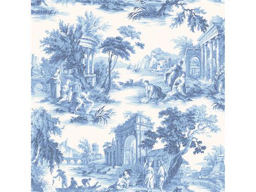 Stil-Tapete - VILLANDRY COBALT  - Lee Jofa - Szenen / weiß / blau