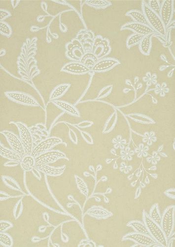 Klassische Tapete - LARKHILL CREAM - Lee Jofa - Blumenmotiv / weiß
