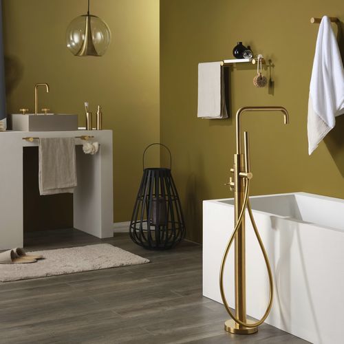 Einhebelmischer für Badewanne - PR53DA201GOX - Ritmonio Rubinetterie Srl - bodenstehend / gebürstetes Messing / für Badezimmer