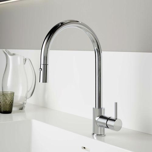 Einhebelmischer für Waschtisch - E0CU230CRL - Ritmonio Rubinetterie Srl - Aufsatz / verchromter Messing / für Küche