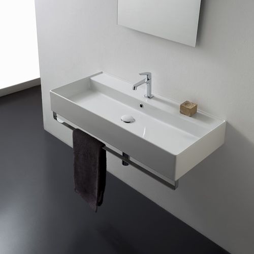 Wand-Waschbecken - 5106/R-100B - Scarabeo Ceramiche - Keramik / mit integriertem Handtuchhalter / rechteckig