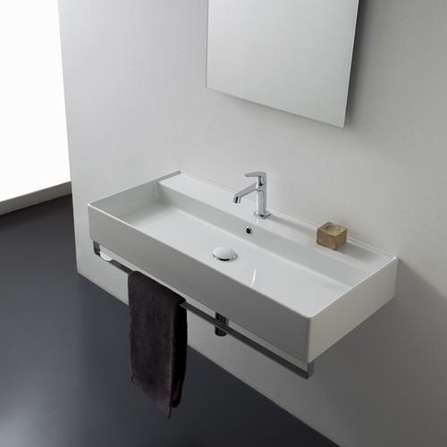 Wand-Waschbecken - 5106/R-100A - Scarabeo Ceramiche - Keramik / mit integriertem Handtuchhalter / rechteckig