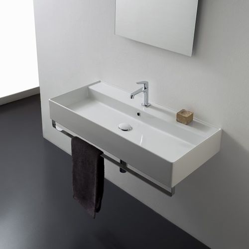 Wand-Waschbecken - 5107/R-120B - Scarabeo Ceramiche - Keramik / mit integriertem Handtuchhalter / rechteckig